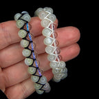 Clear quartz and moonstone double row bracelet | Rainbow or white cord wristband