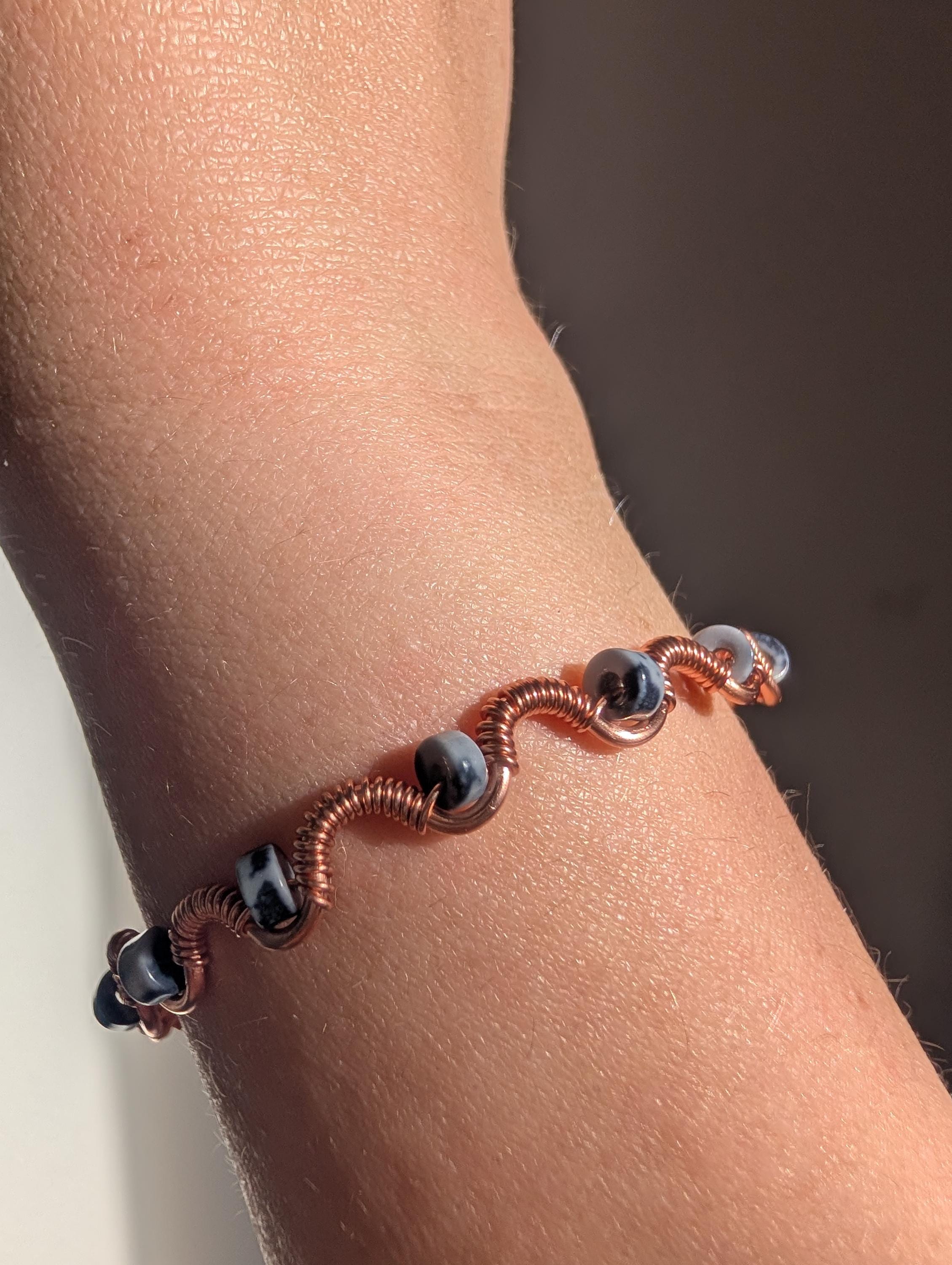 Custom copper wire wrapped crystal bracelet