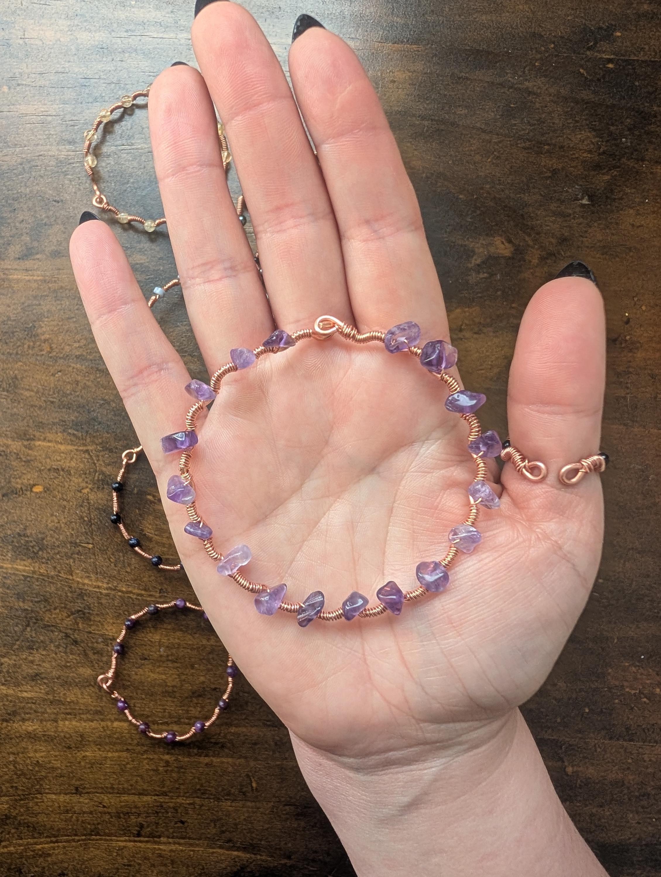 Custom copper crystal chip bracelet
