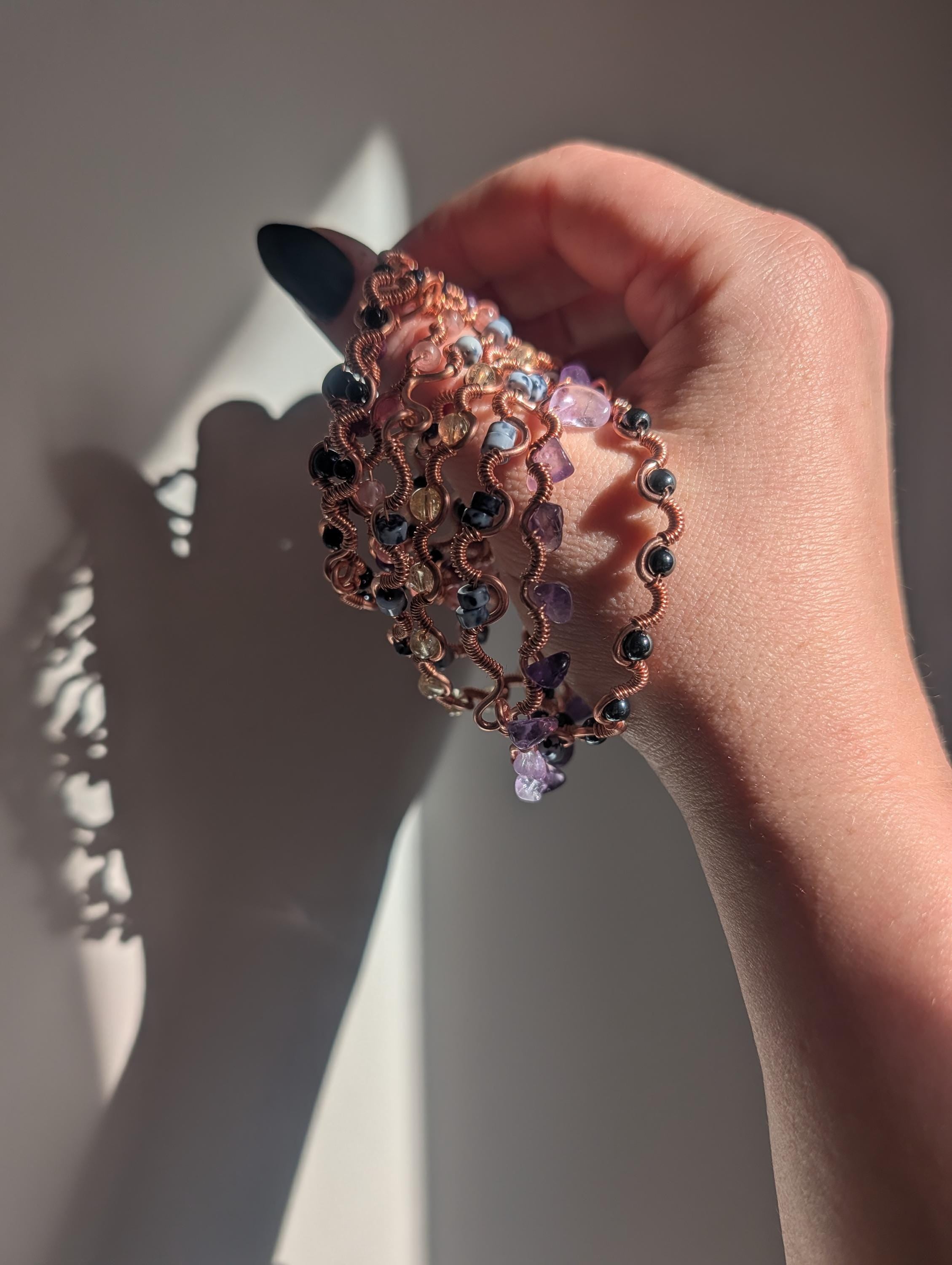 Custom copper wire wrapped crystal bracelet