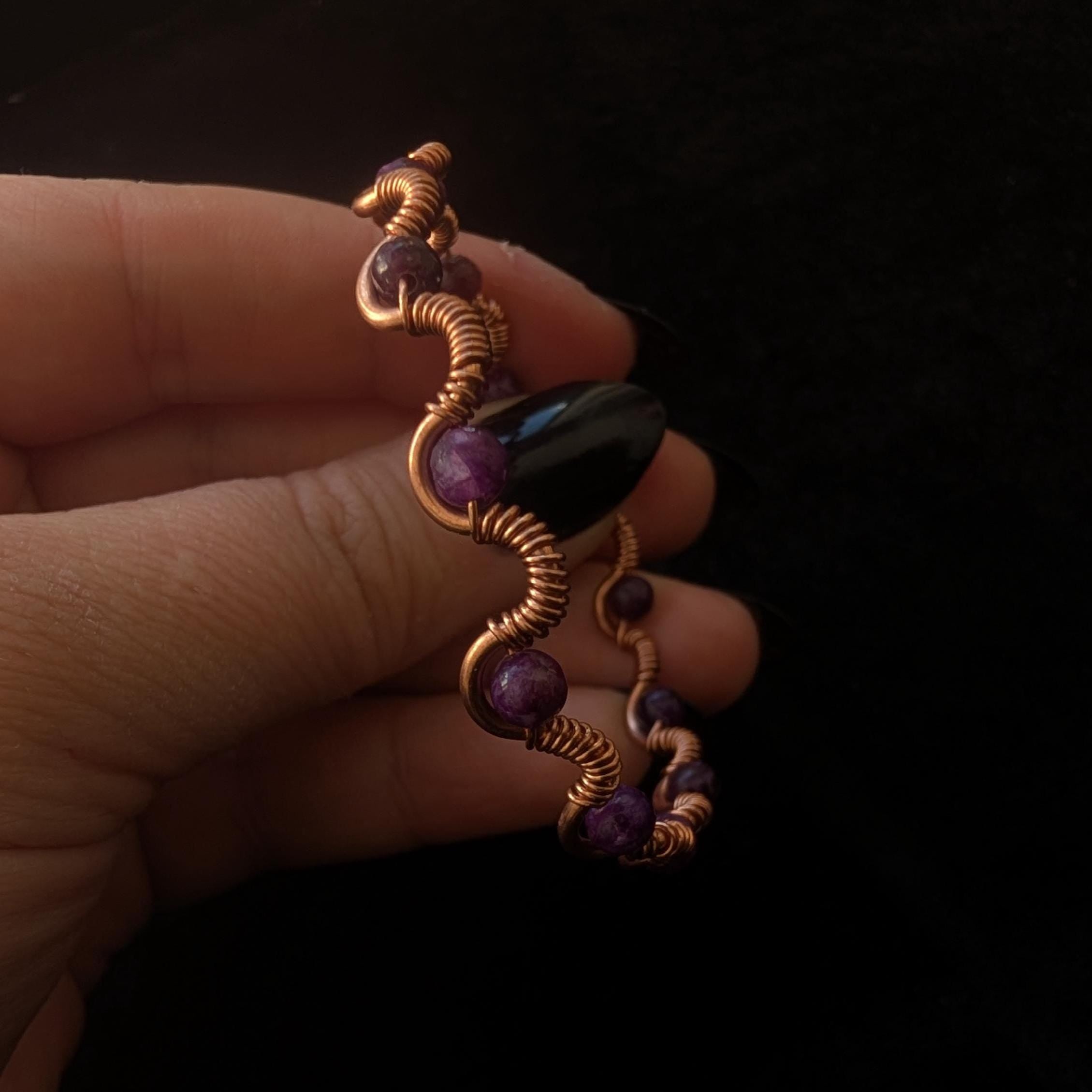 Custom copper wire wrapped crystal bracelet