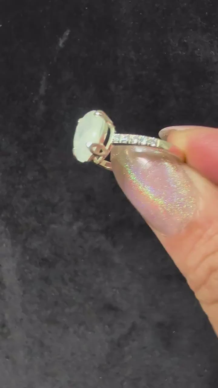 Large natural rainbow moonstone & white topaz ring – 925 Sterling Silver | statement witchy ring