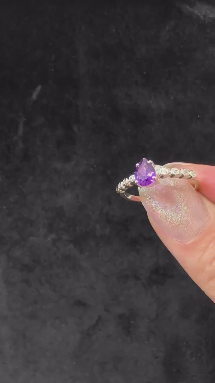 Statement amethyst and white topaz ring – 925 Sterling Silver | Bold Witchy Jewellery