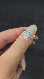 Elegant rainbow moonstone & white topaz ring – 925 Sterling Silver | bold witchy ring