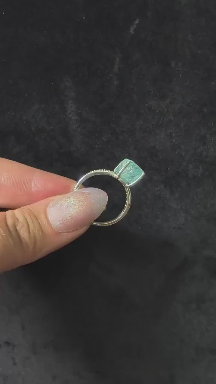 Raw natural aquamarine and white topaz ring | 925 sterling silver | March birthstone gift | Statement witchy ring