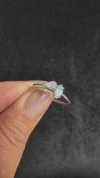 Natural rainbow moonstone minimalist ring | 925 sterling silver everyday witchy ring | Dainty crystal stacking jewellery