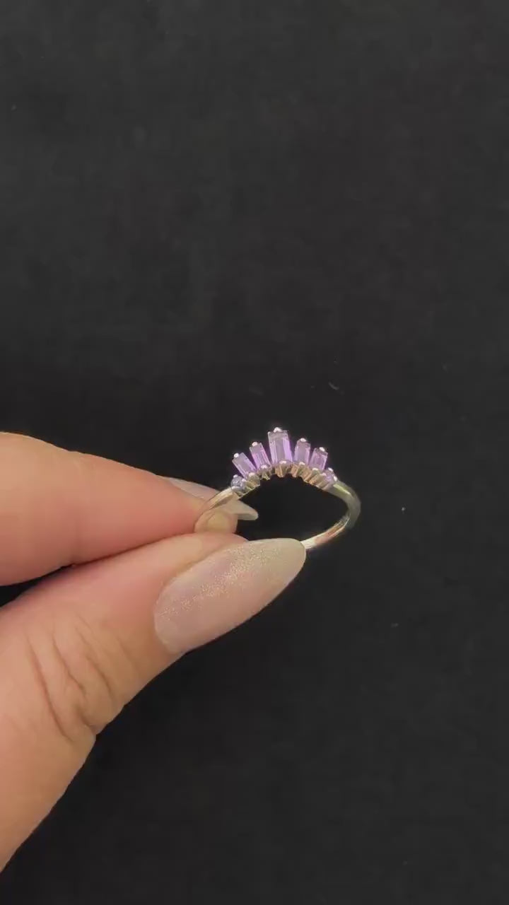 Amethyst stacking enhancer ring | 925 sterling silver chevron guard band | Witchy ring jacket jewellery