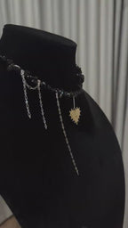 Black Onyx Choker: Gothic Layered Necklace with Sacred Heart Charm | Dainty | Tarnish Resistant