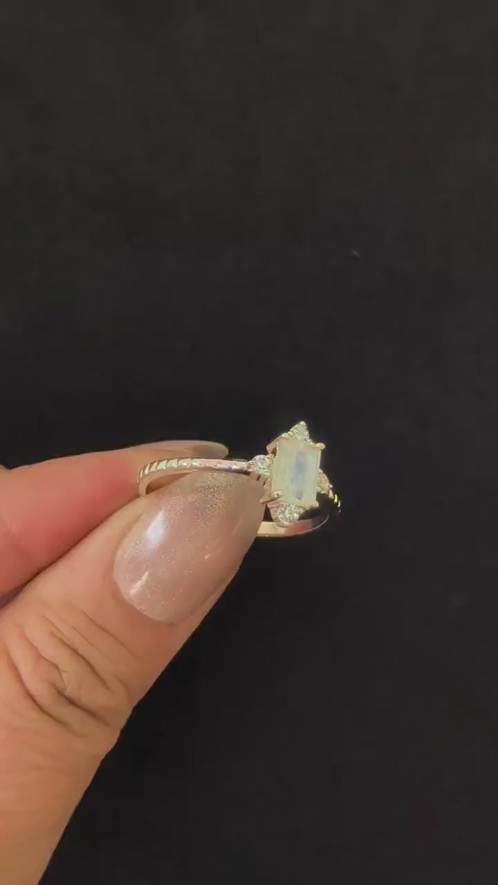 Large rainbow moonstone statement ring | 925 Sterling Silver witchy jewellery | Alternative engagement ring | Whimsigoth crystal ring