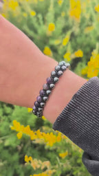 Amethyst hematite double row bracelet | Witchy protection jewellery | Gothic purple gemstone layering wristband