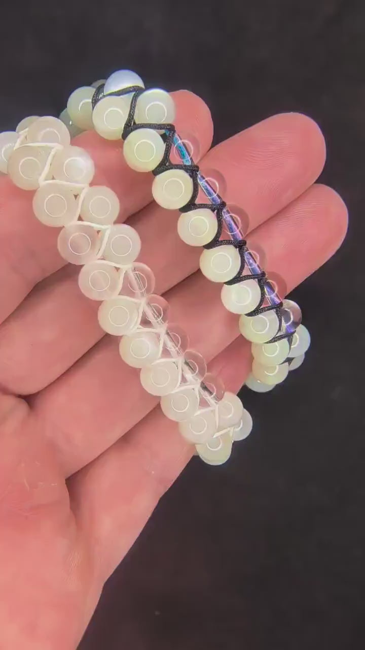 Clear quartz and moonstone double row bracelet | Rainbow or white cord wristband | Witchy crystal gothic boho beaded gift