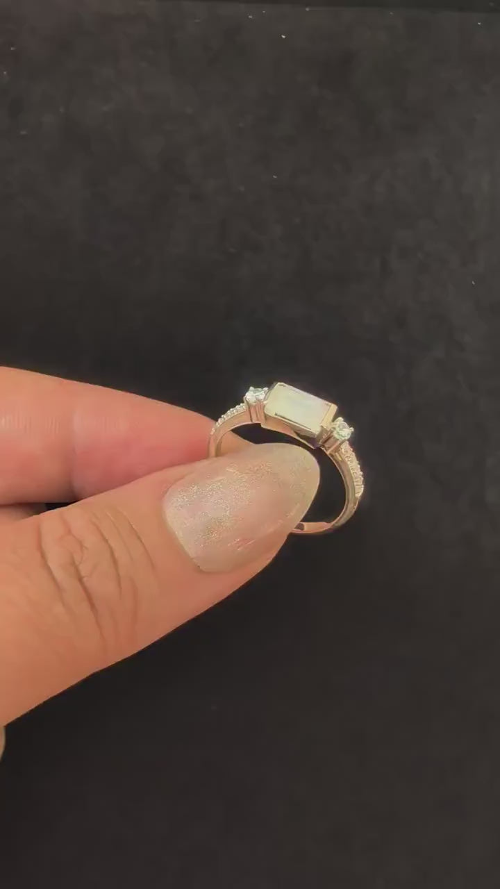 Statement rainbow moonstone and blue topaz ring | 925 sterling silver witchy jewellery | Alternative engagement ring | Whimsigoth ring