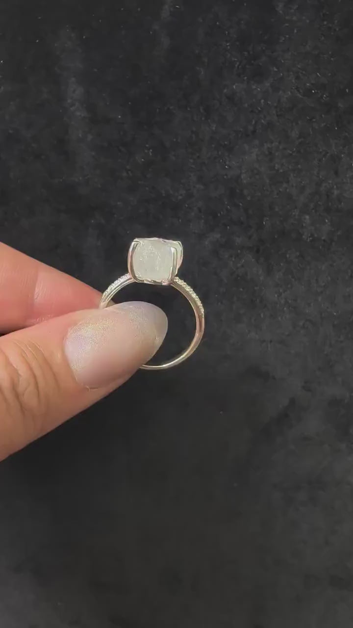 Raw natural rose quartz and white topaz ring | 925 sterling silver pink crystal jewellery | Statement witchy ring | Love amulet