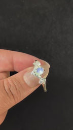 Statement rainbow moonstone & white topaz ring – 925 Sterling Silver | bold witchy ring
