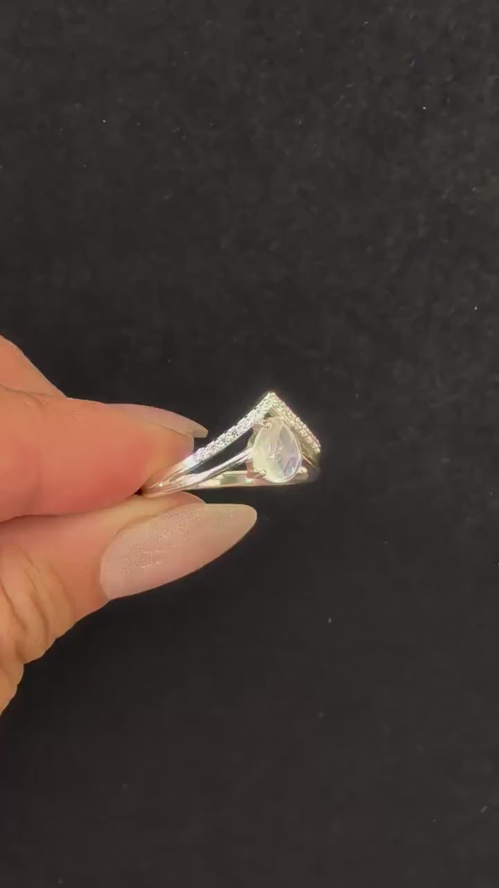 Statement rainbow moonstone & white topaz ring – 925 Sterling Silver | statement witchy ring