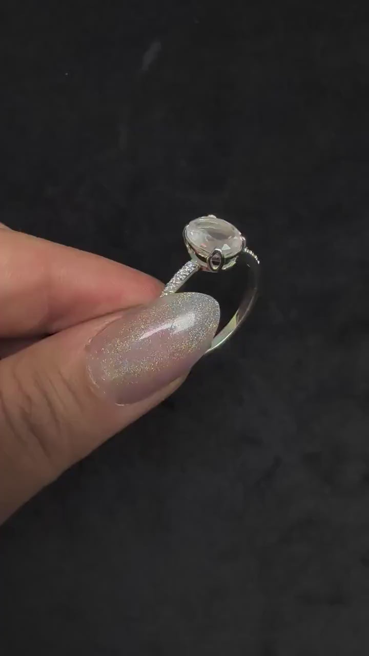 Large natural pink quartz and white topaz ring | 925 sterling silver